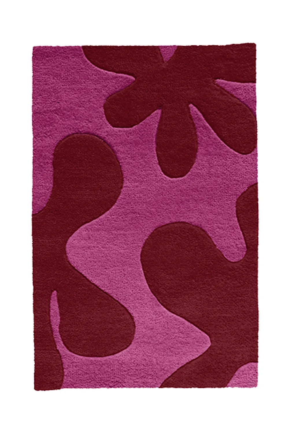 A rich burgundy and red wool rug with an organic abstract design, bringing warmth and depth
