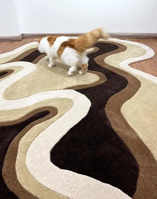 organic abstract shaped wool rug in custom neutral color palette