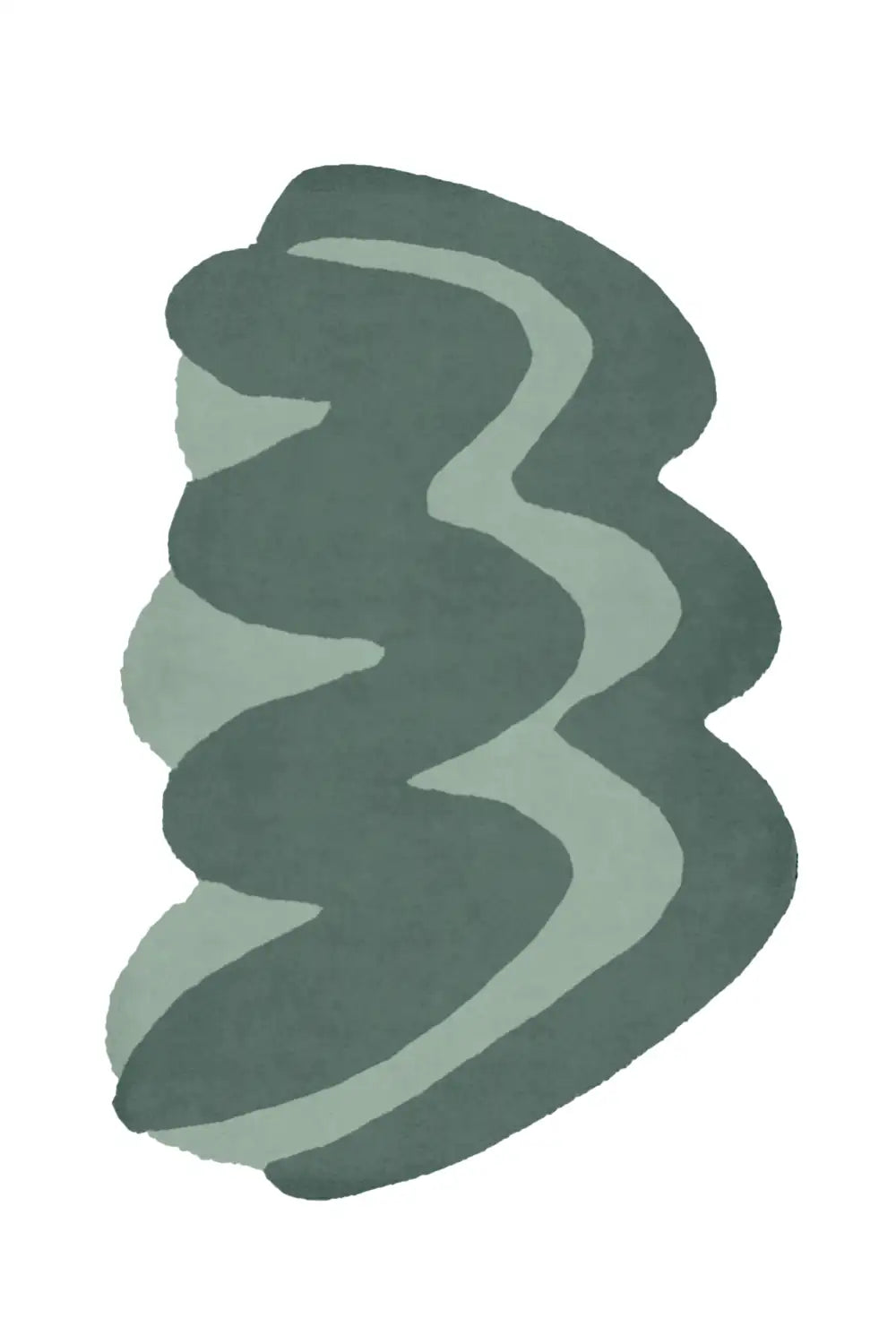Sage green and teal sculptural wool rug with bold modern design and soft hand-tufted pile