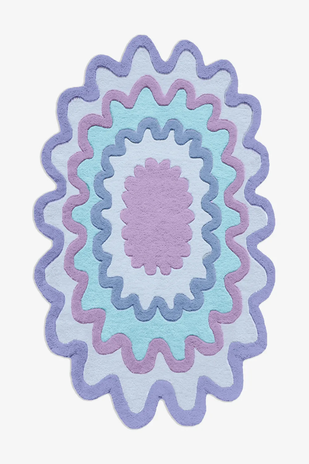Wavy pastel wool rug in purple, blue, and mint, modern colorful area rug