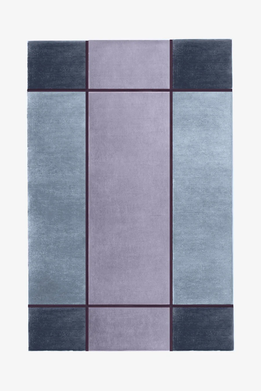 8x10 lavender and blue hand-tufted wool rug with minimalist modern block pattern and clean graphic lines