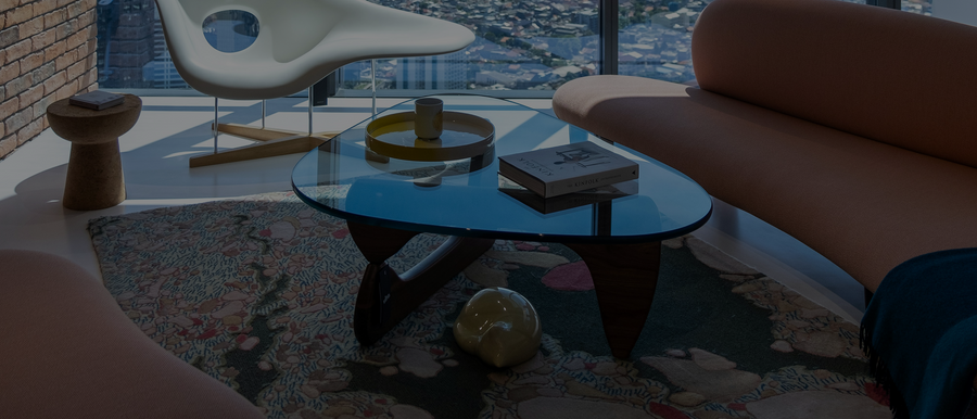 modern living room with unique rug