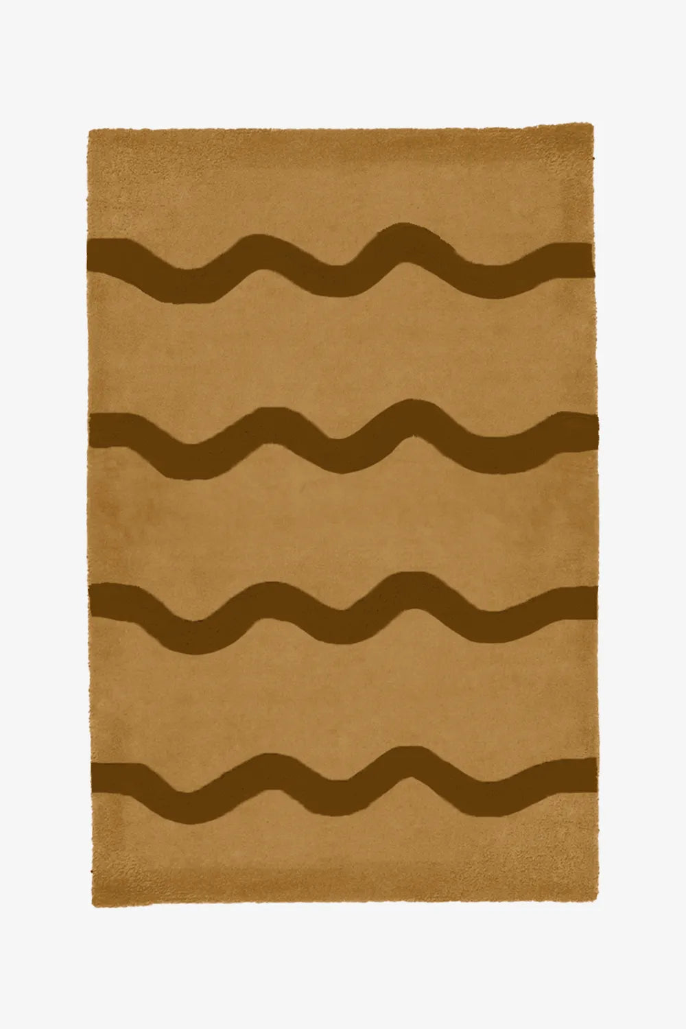Warm tan and brown wavy stripe wool rug, modern southwestern-inspired area rug for cozy interiors