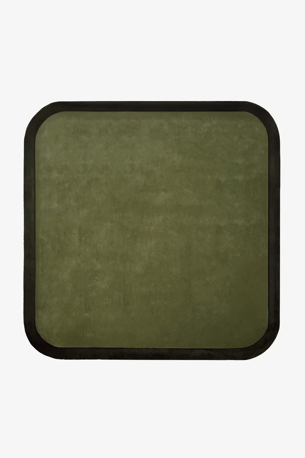 Modern olive green wool rug with rounded corners, perfect as a colorful 6x6 or 8x8 square area rug