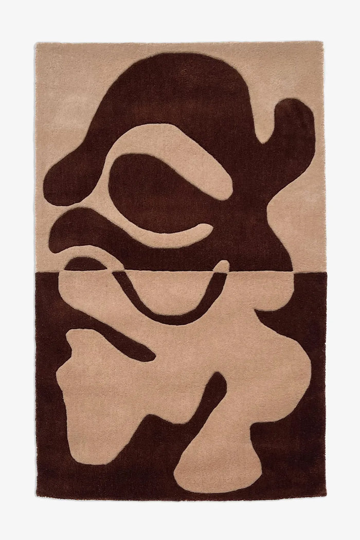 3x5 hand-tufted abstract rug in cream and brown with large organic shapes