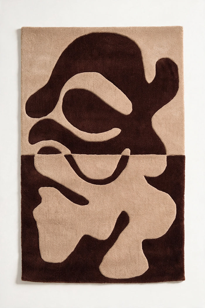 3x5 hand-tufted abstract rug in cream and brown with large organic shapes