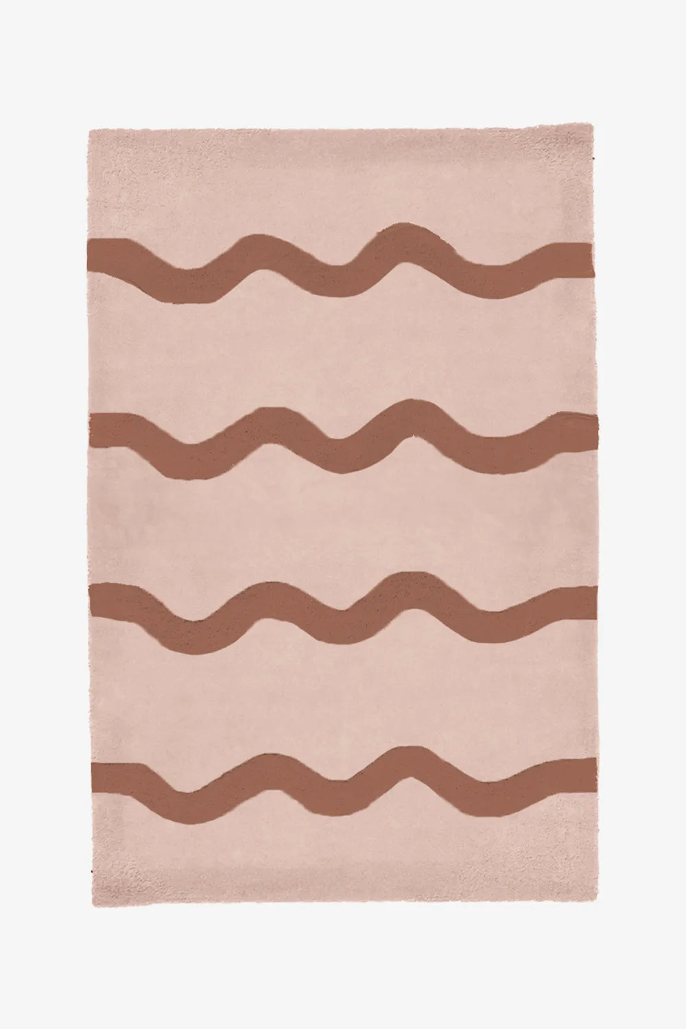 Playful pink and brown modern wool rug with wavy stripes, colorful boho area rug for bedrooms and living rooms