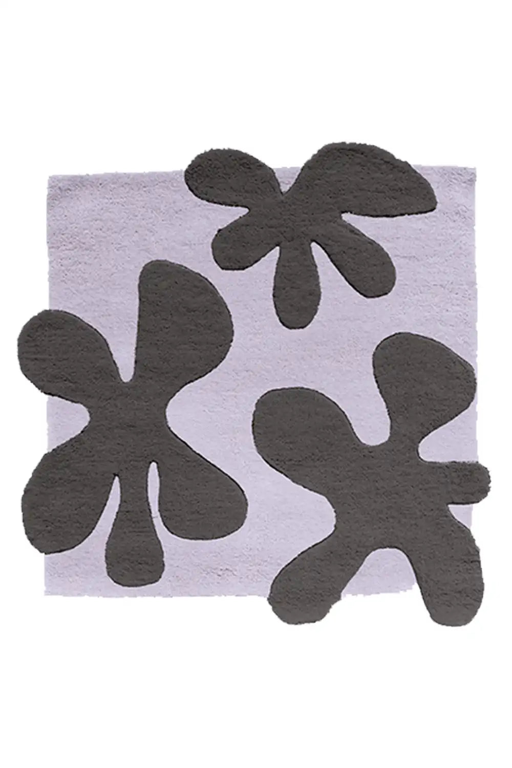 Light lavender and charcoal abstract flower rug, modern artistic wool rug
