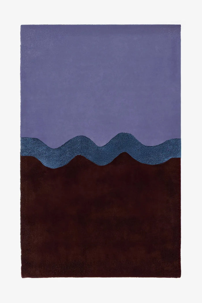 8x10 Hand-tufted purple and brown area rug with sculptural wavy design for modern living rooms and bedrooms