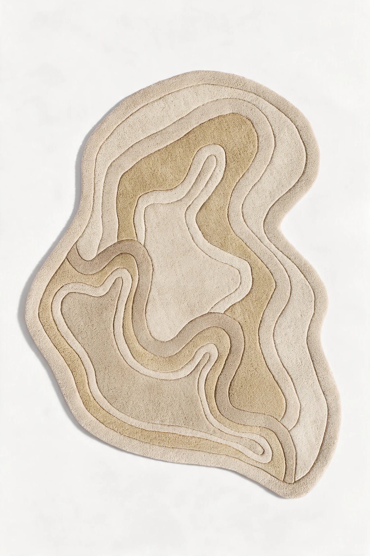Modern wool abstract area rug in neutral tones with sculpted layers, 8x10 size tan