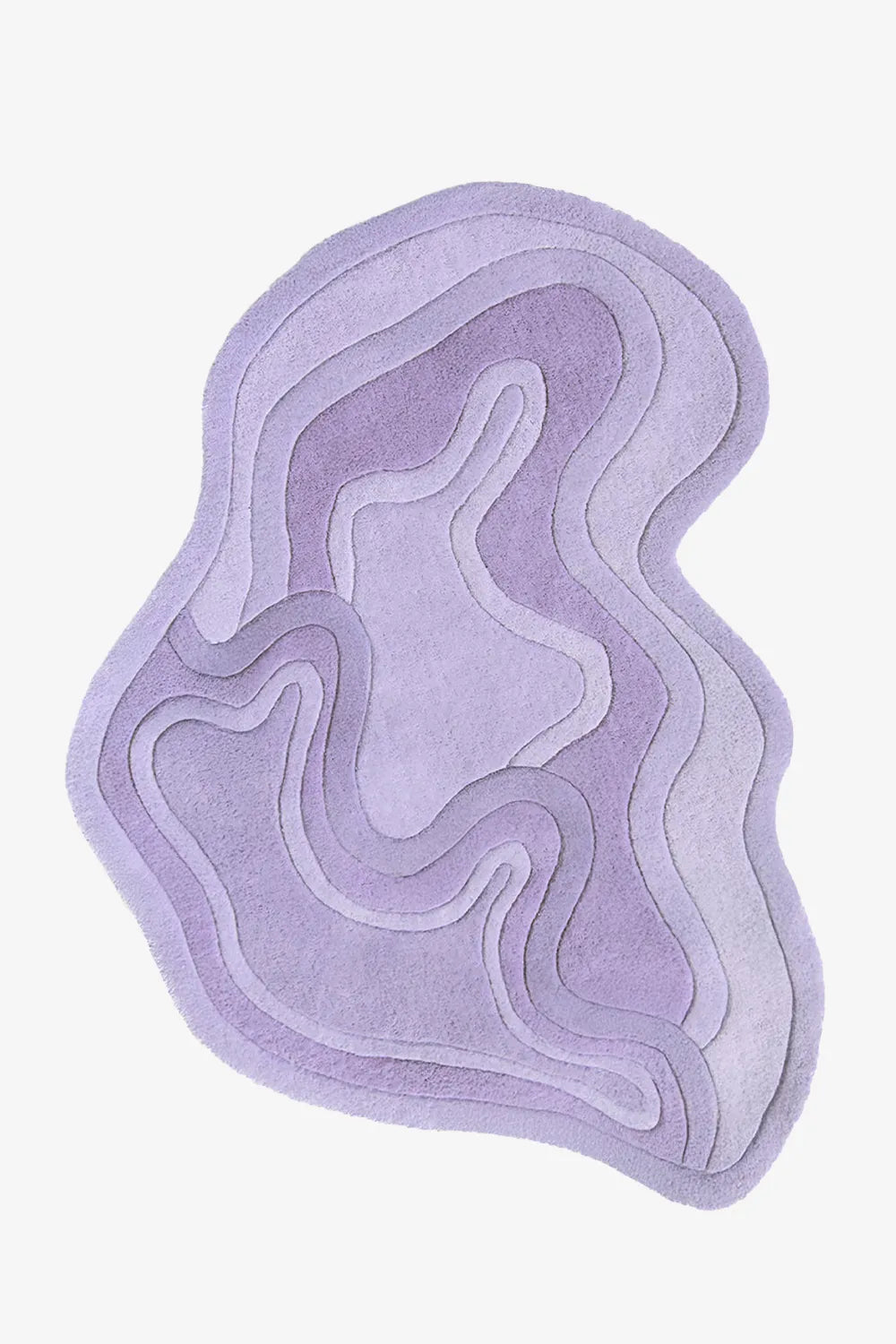 Purple sculptural tufted rug in organic form, great for 4x6 rugs, custom tufted rugs, or colorful wool rugs for modern interiors lavender
