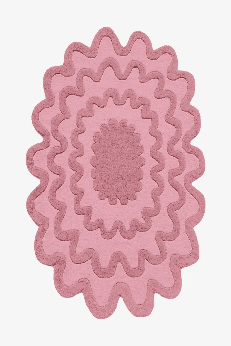 Pink ripple oval wool rug, colorful modern boho area rug for bedroom or living room