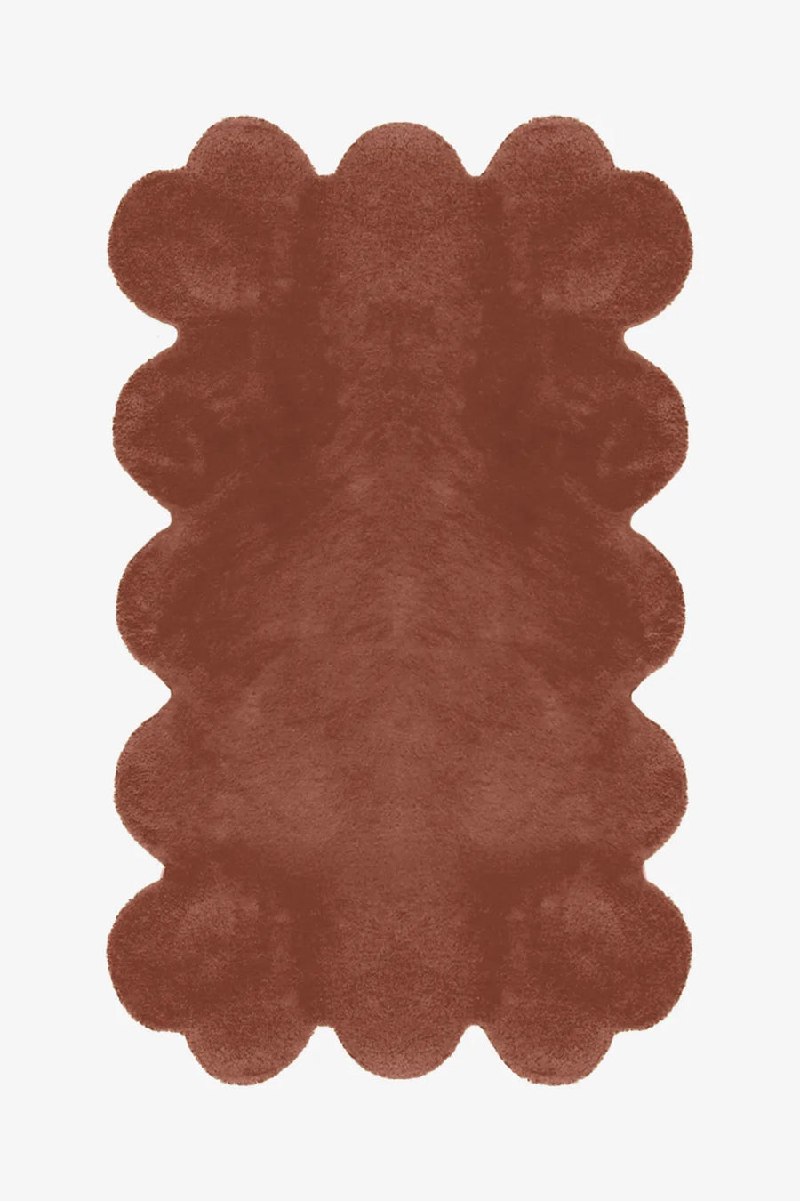 Terracotta scalloped edge wool rug, modern colorful area rug for living rooms and creative spaces