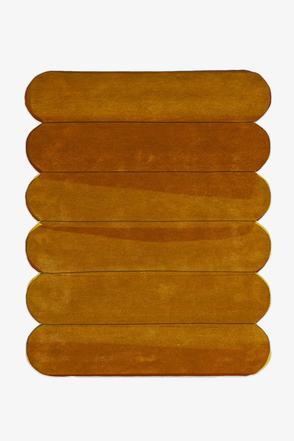 8x10 golden yellow modern wool rug with pill-shaped rounded ends and bold stripe pattern