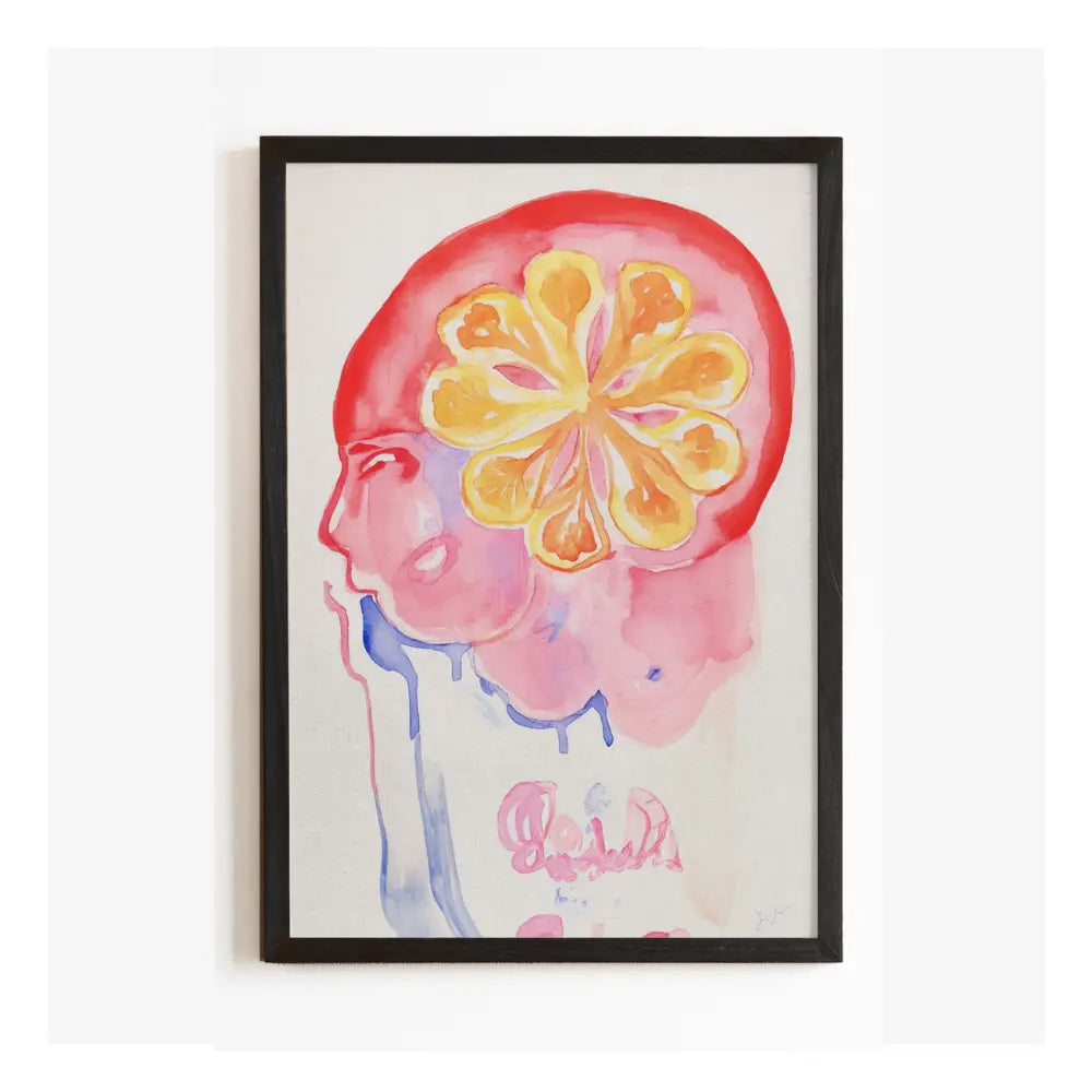Framed wall art print with vibrant floral design, part of Jubi’s limited edition home decor line