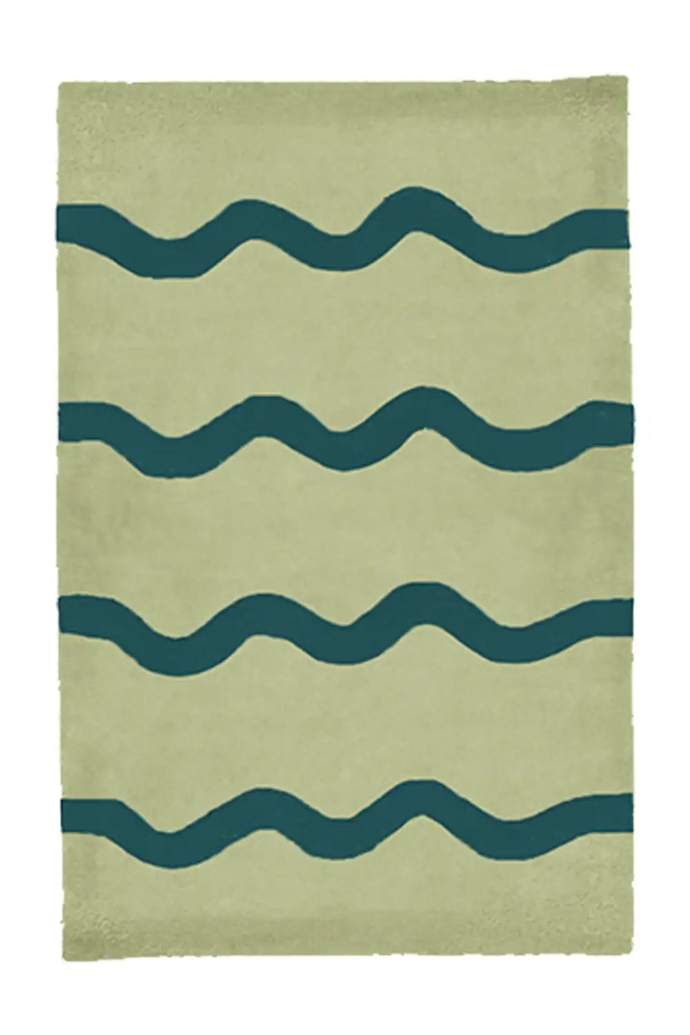 Light green and teal wave stripe wool rug, colorful modern area rug ideal for funky living rooms and creative spaces
