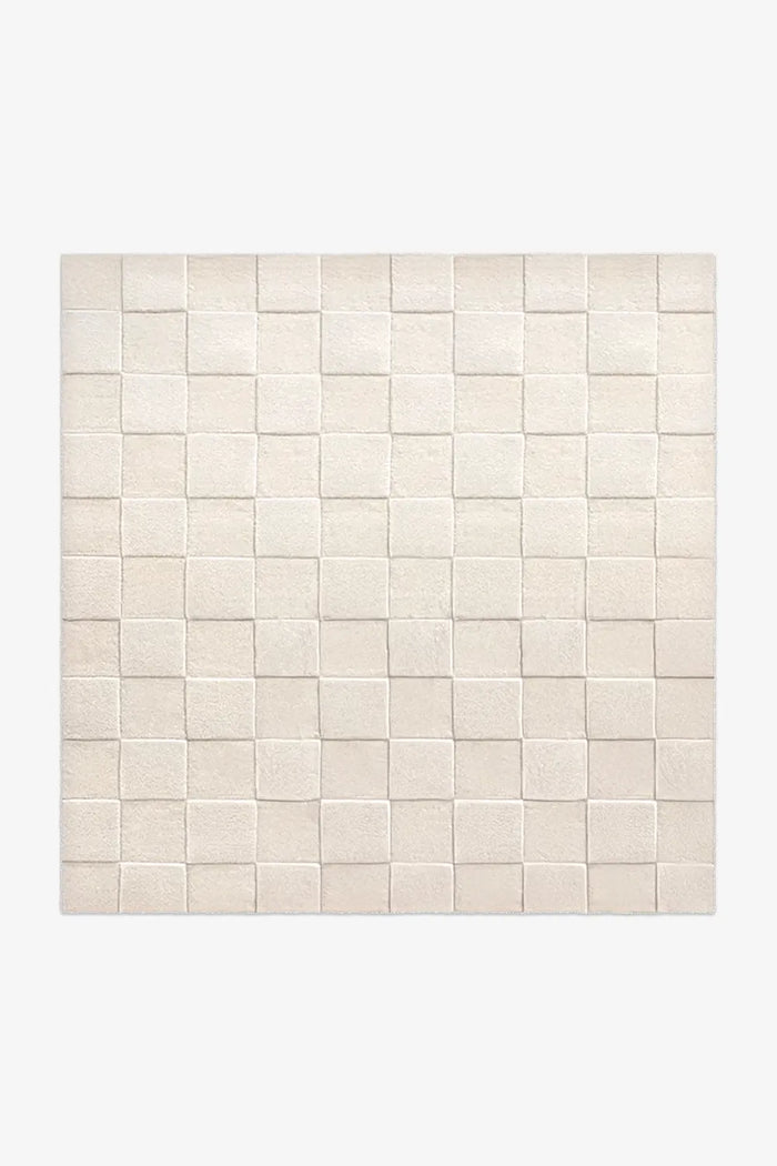 8x8 square wool rug with soft, plush off white checkered pattern perfect for modern living room or bedroom