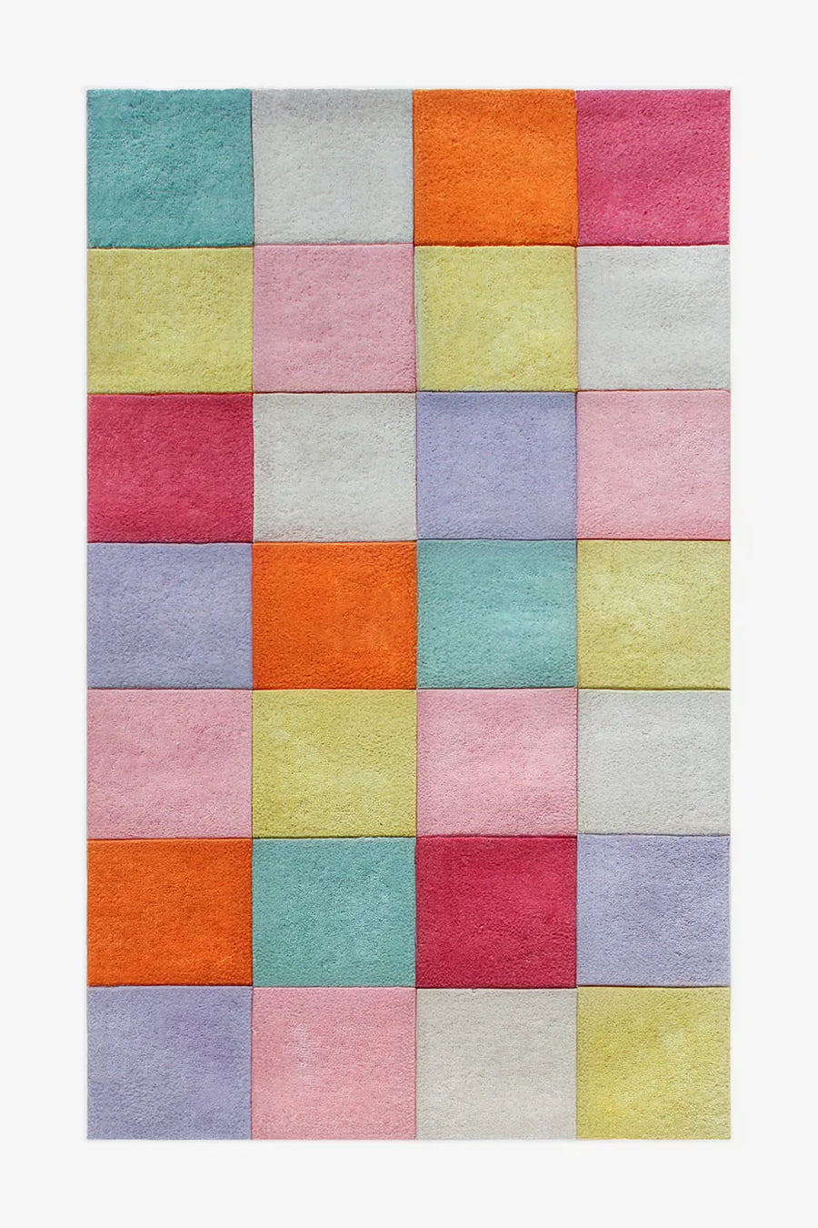 Colorful checkered wool area rug, modern 8x10 colorful rug for living room or bedroom