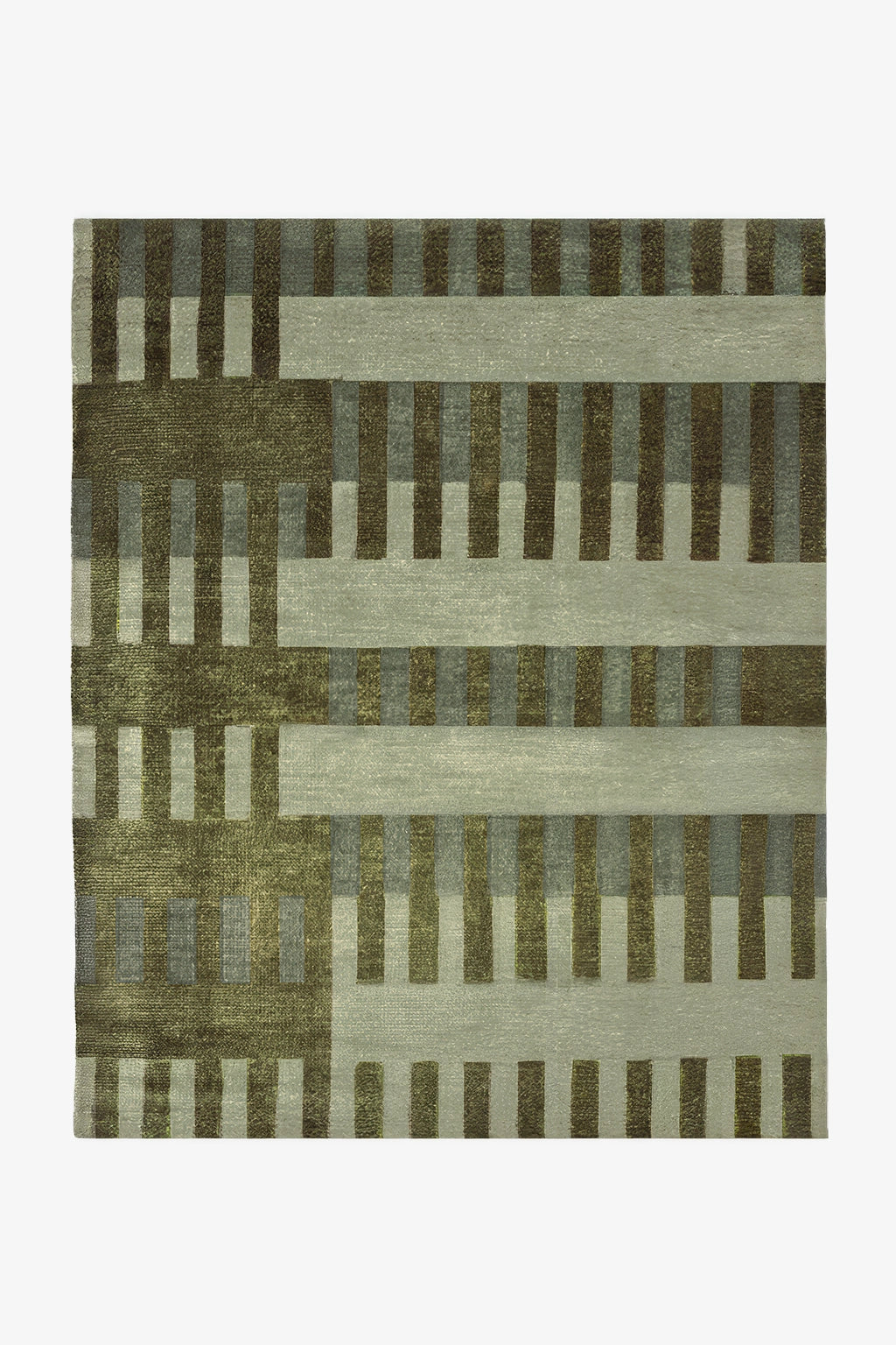 large 9x12 green geometric striped rug in mid century modern design