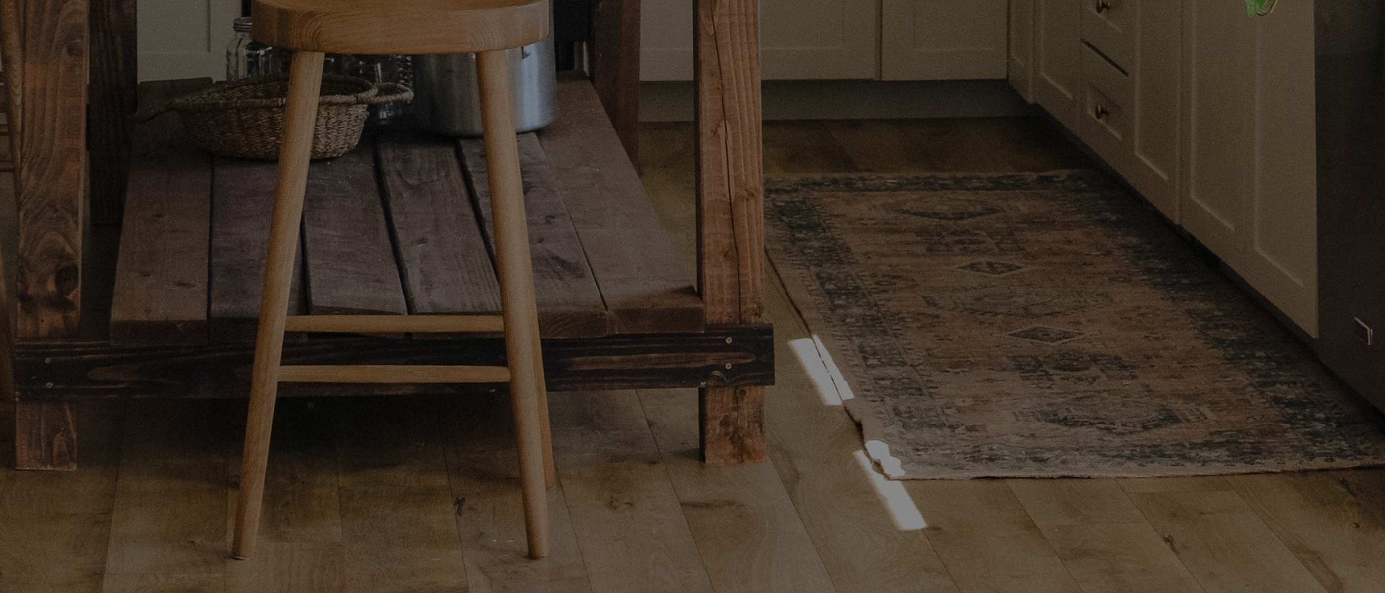 modern kitchen with wool runner rug