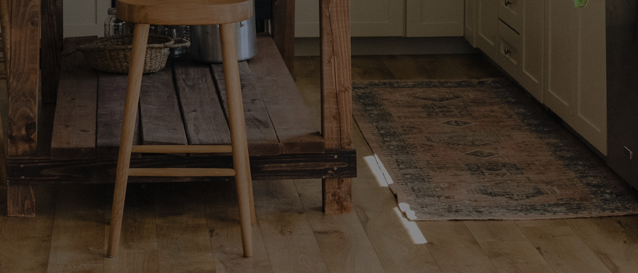 modern kitchen with wool runner rug