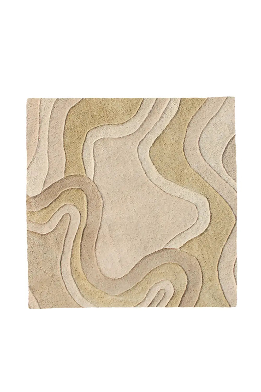Contemporary cream and beige carved wool rug shown in smaller 4x4 size for modern spaces