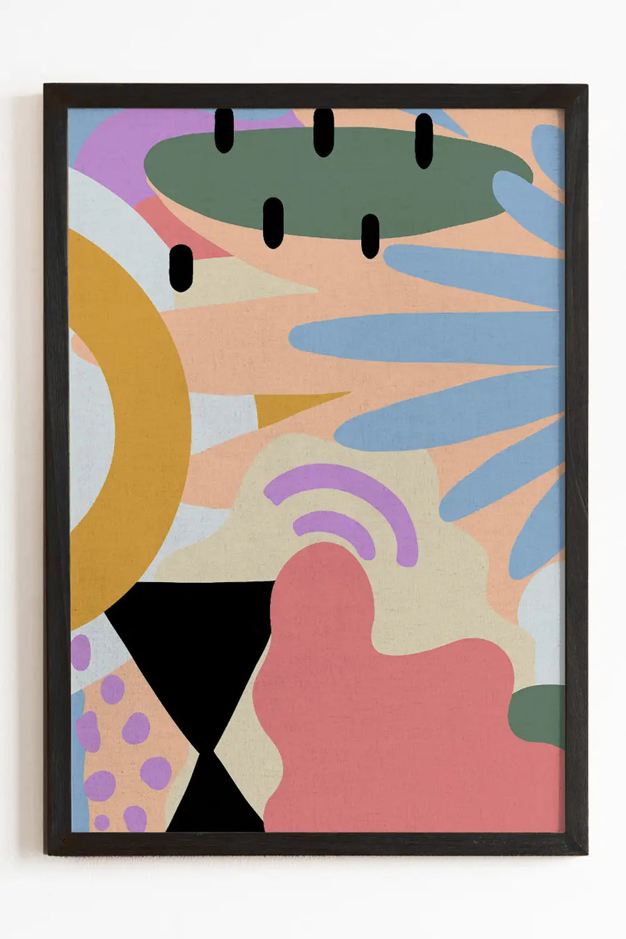 Modern abstract art print featuring bold organic shapes in warm and cool tones.