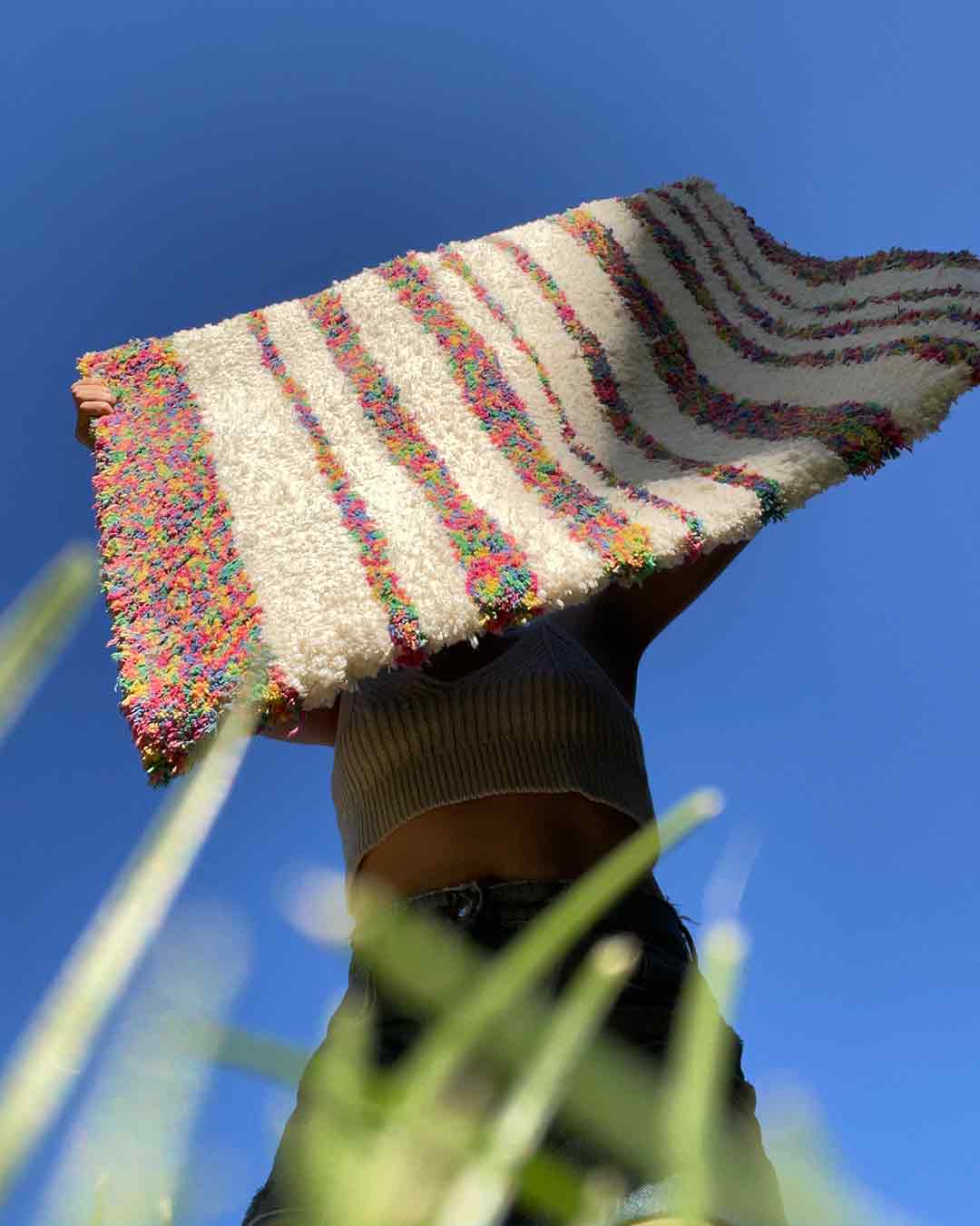Recycled Cotton Cream and Multicolor Striped Accent Rug