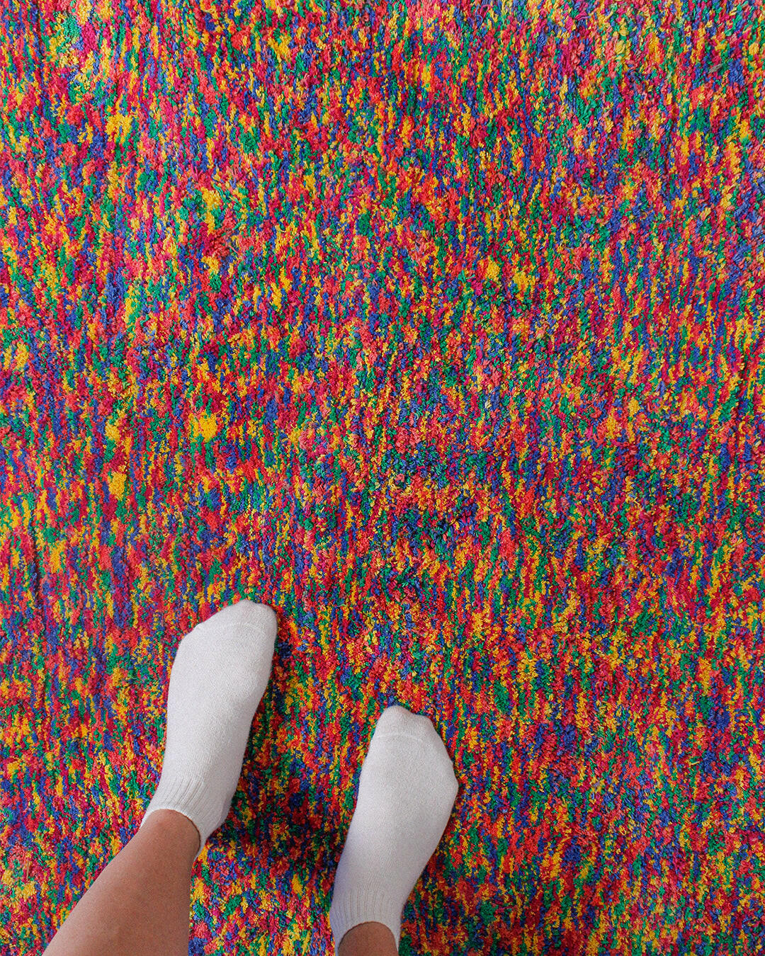 Eclectic colorful rug. Jubi original design hand made in Brooklyn, NY using 100% recycled cotton