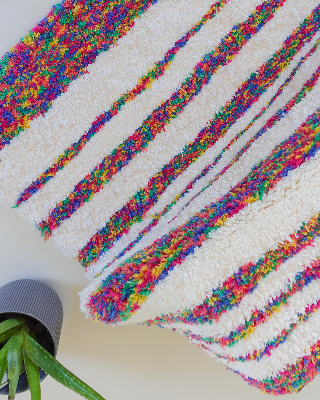 Recycled Cotton Cream and Multicolor Striped Accent Rug