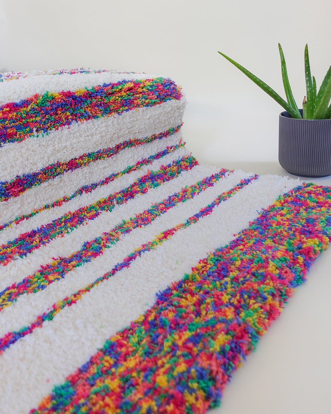 Recycled Cotton Cream and Multicolor Striped Accent Rug