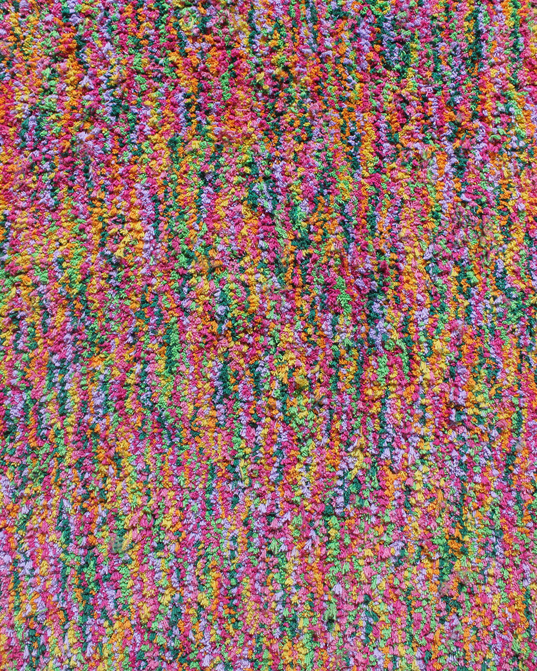 Tropical colored abstract and psychedelic tufted rug. Original design hand made in Brooklyn, NY using 100% recycled cotton.