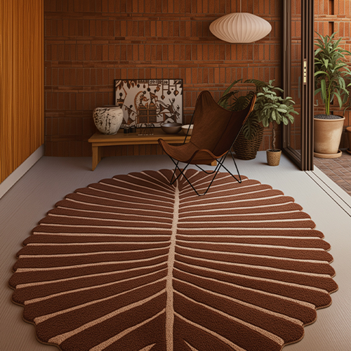 modern oval wool rug with funky scalloped edges