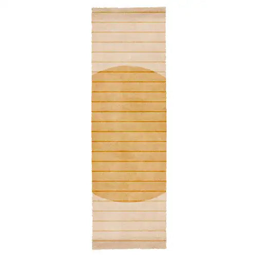 modern neutral geometric wool runner rug in gold and tan radial pattern