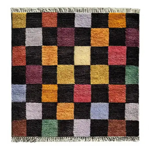 11x11 square colorful checkered hand knotted wool rug