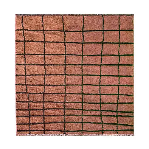 4x4 brown square wool rug in modern geometric pattern