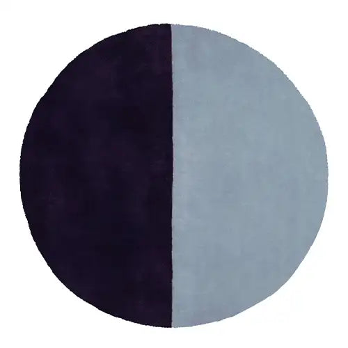 6x6 ft round wool rug in blue and navy modern color block design