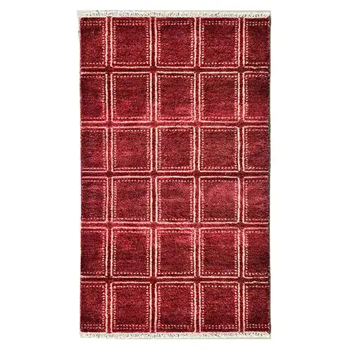 7x12 brick red hand-knotted modern oushak wool area rug with geometric pattern