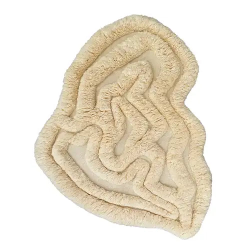 Soft neutral shag wool rug in an organic modern shaped design