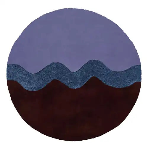 8x8 round wool rug in purple and brown modern design