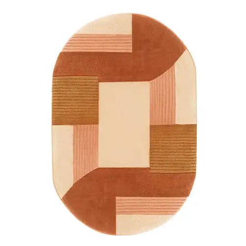 art deco inspired modern wool oval rug in neutral colors