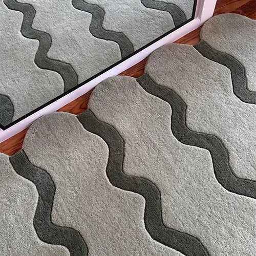 best wool area rug in scalloped unique sage green design