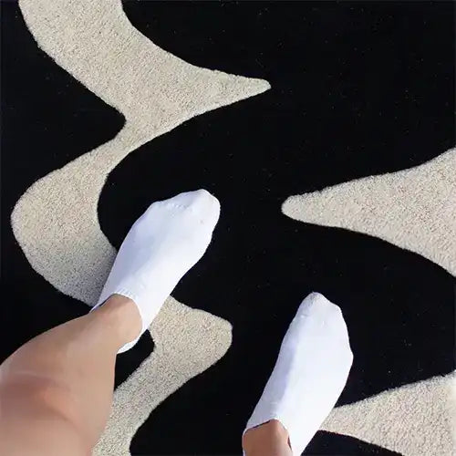 unique black and white zig zag handcrafted wool rug with soft plush feel