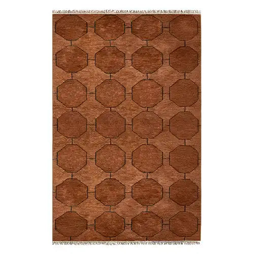 brown wool hand knotted area rug with octagon geometric pattern