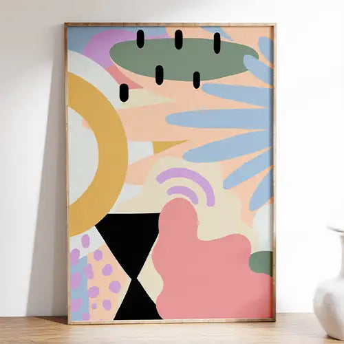 colorful abstract wall art print with funky tropical design