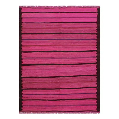 hot pink magenta and black handwoven flatweave striped area rug
