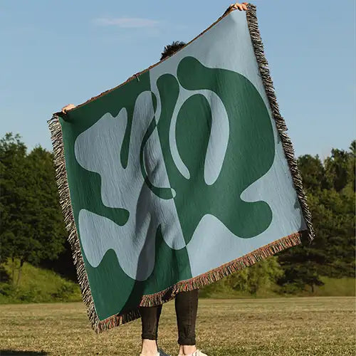 green abstract throw blanket cotton woven