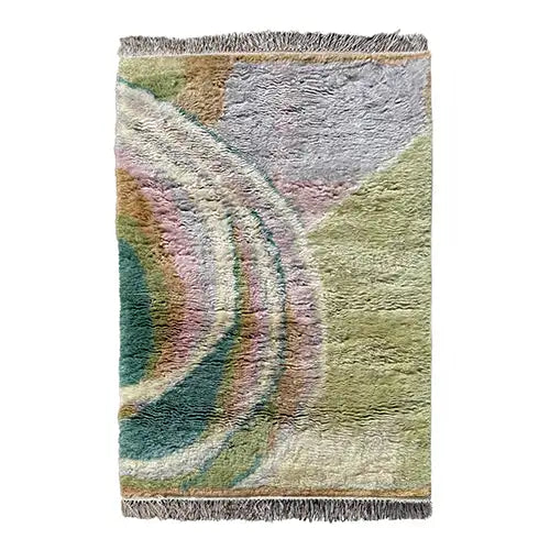 green and purple abstract pastel shag wool area rug