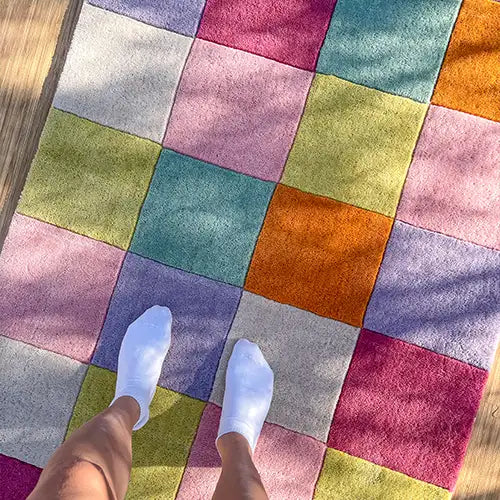 colorful checkered hand tufted wool modern area rug