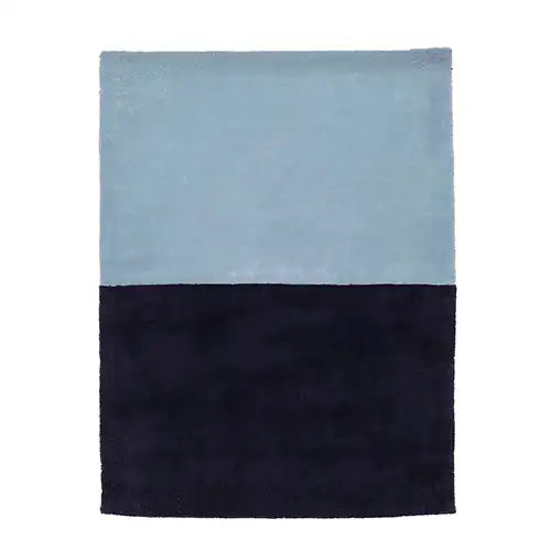 extra large wool area rug in simple modern light blue and navy color block design